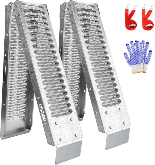 LIEKUMM 2 x inklapbare oprijplaten, 170 cm stalen oprijplaat voor aanhanger, 440 kg draagkracht, oprijplaat voor motorfiets, grasmaaier, grasmaaier, grasmaaier, auto, laadhelling
