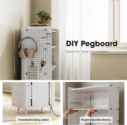 Fenge Boekenplank 4 lagen moderne displayrek plank met Pegboard, kleine boekenkast met verstelbare planken voor woonkamer, slaapkamer, thuiskantoor, 61,6 × 31,2 × 85,3 cm, Wit