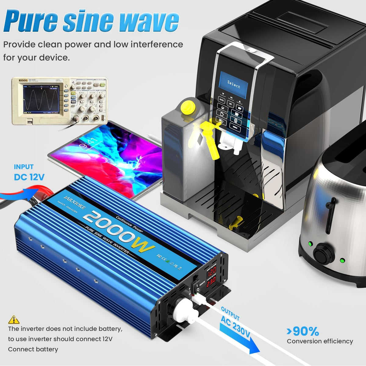 Omvormer 12 V 220 V Pure Sinus 2000 W/4000 W spanningstransformator met USB en EU wisselstroom