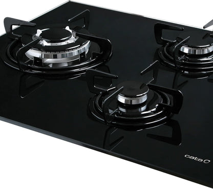 Gaskookplaat – Gasfornuis – Kookplaat – Kooktoestel – Butaangaskookplaat – 3 Pitten – 59 cm Breedte – Zwart Glasoppervlak – Elektronische Ontsteking