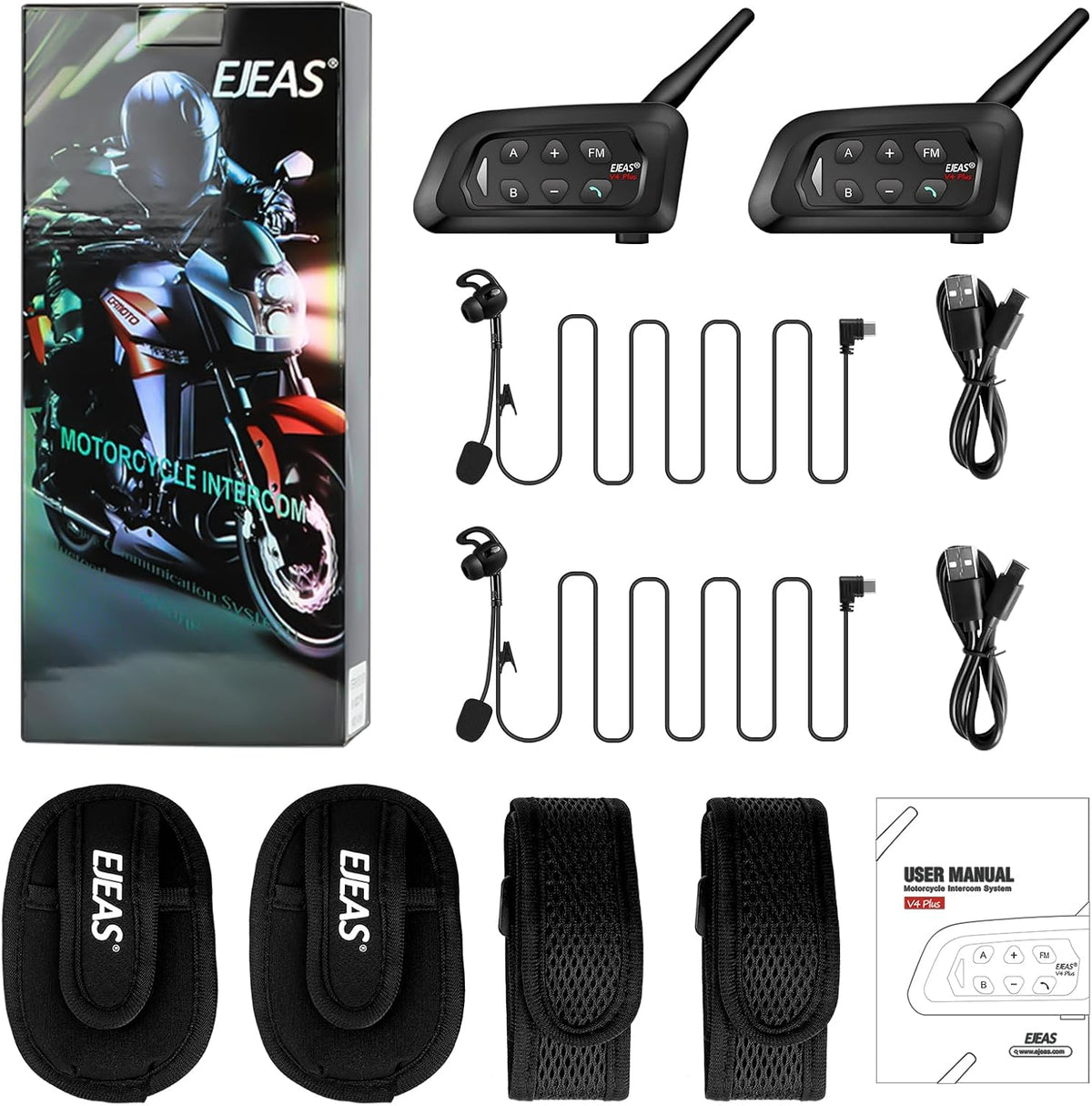 EJEAS V4C Plus 2 Pcs Professional Football Referee Bluetooth Intercom, 1200 Meters, 4 People Simultaneously Duplex Speaking for Football and Handball Referees