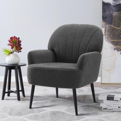 IWMH Accent Chair for Living Room, Teddy Fabric Armchair, Single Sofa Chair with Armrests, Metal Legs, Corner Chair for Bedroom Reading (Teddy Grey) - QUORE