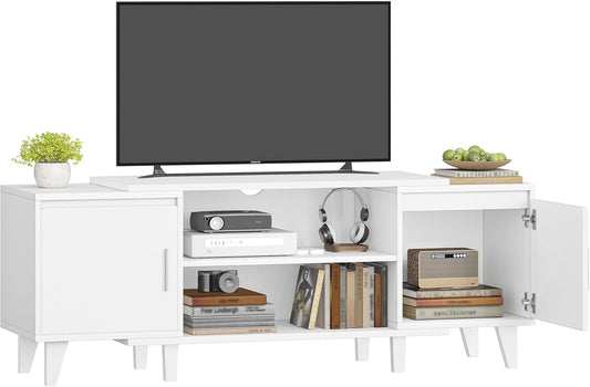 Hzuaneri TV Cabinet, TV Table, Suitable for TVs Under 44.5 cm, TV Cabinet with 2 Cabinets and 2 Open Areas, 40 x 140 x 51.5 cm, for Living Room, Bedroom, Dining Room, White TV16703E