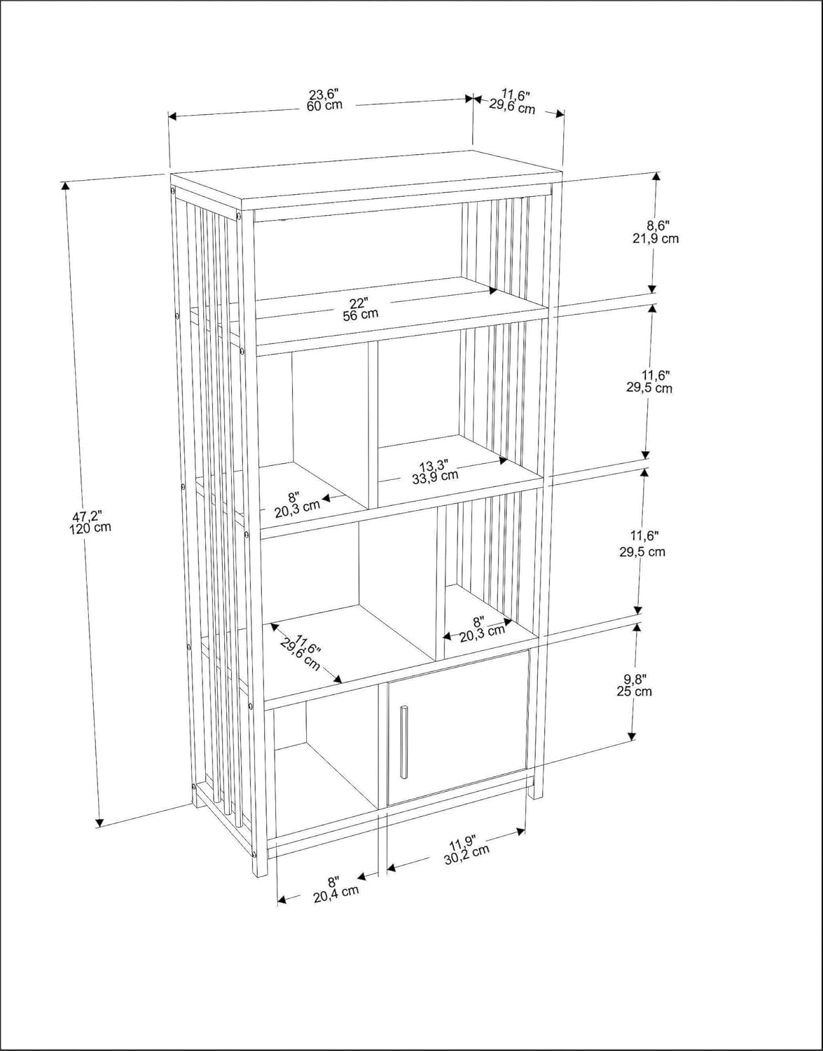 Hanah Home Elegant Green & Gold Bookshelf, 60 cm x 120 cm x 29,6 cm, 100% Melamine Coated Particle Board, 18 mm dik, stijlvolle opslag voor moderne ruimtes