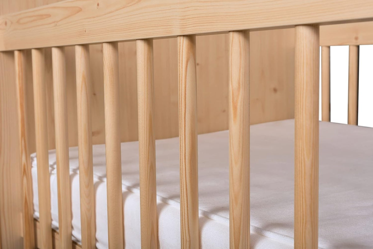 baby bed K2 natural wood 120 x 60 cm with slatted bed bed cot 3 levels adjustable in height - naturalPine wood & MDF - QUORE