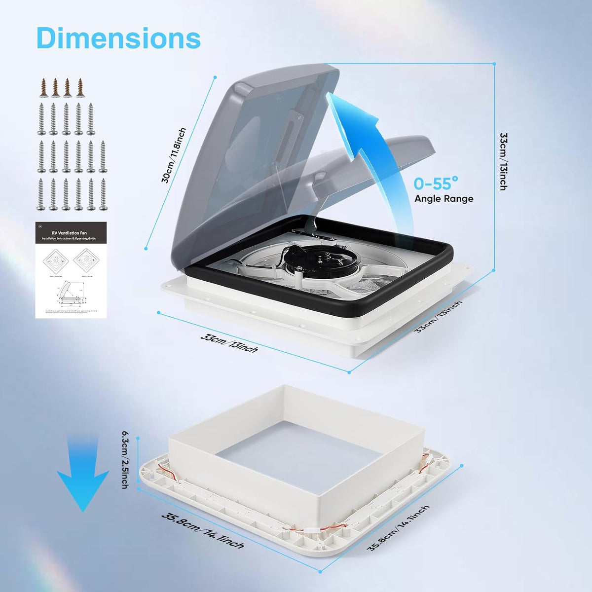 Ventilatieventilator voor camper met ledlicht, plafondventilator voor camper met regensensor