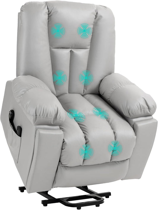HOMCOM Electric TV Chair with Stand Aid, Relaxing Chair with Reclining Function, Vibration Massage, Massage Chair with Pocket Spring Core, Remote Control, Cup Holder and Side Pocket, Light Grey - QUORE