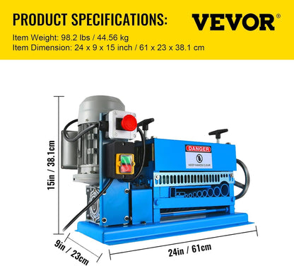 VEVOR Electric stripper machine 370W stripper wires 1.5-38mm, 27m/min high efficiency stripping cable stripper machine professional tools for recovery recycling copper wire