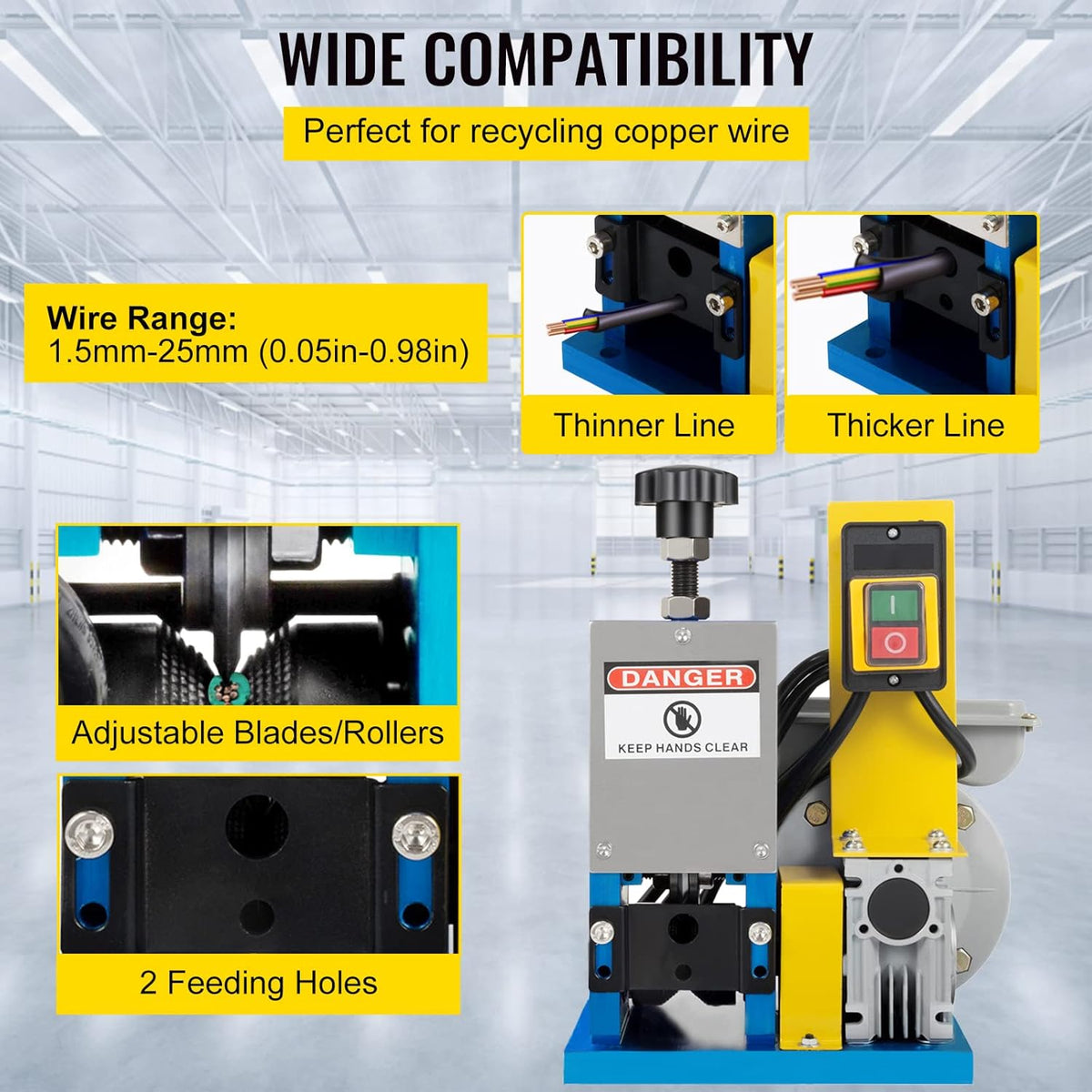 VEVOR Stripping Machine, 220V Automatic Cable Stripper Machine, Industrial Stripper Machine, 1.5mm-25mm, for Different Types of Round Cables and Flat Cables with Cover Wire Stripper - QUORE