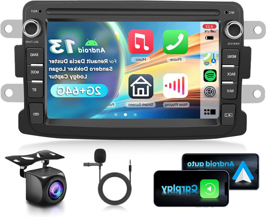 2G&64G VECHTEL 7" Car Radio for Renault Dacia Duster Sandero Dokker Logan Lodgy Captur with CarPlay Android Auto,RDS/FM Radio Bluetooth/Wi-Fi Navigation Radio/AHD Rear Camera/CANBUS - QUORE