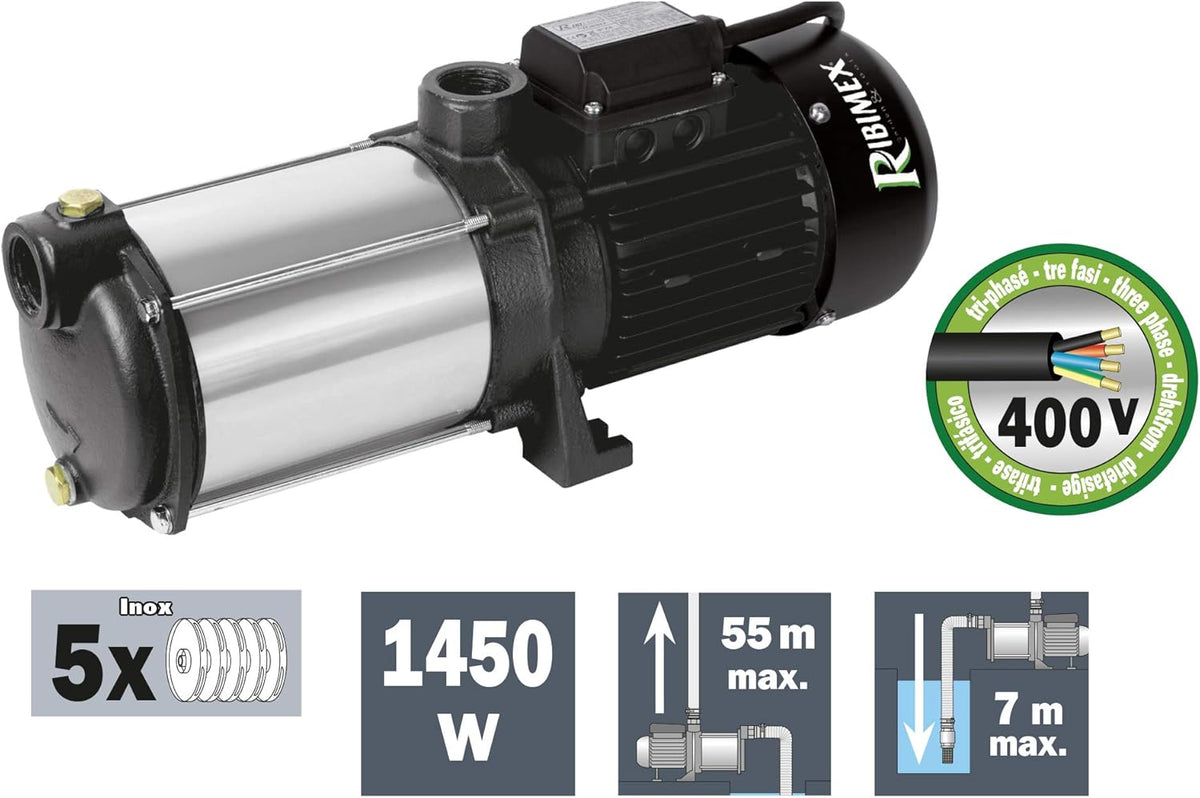 Meercellige Oppervlaktepomp – Waterpomp – Zelfaanzuigend – Irrigatiepomp – Tuinpomp – 2300 Watt – 5 Turbines – Gietaluminium Behuizing – Max. 5,8 Bar Druk