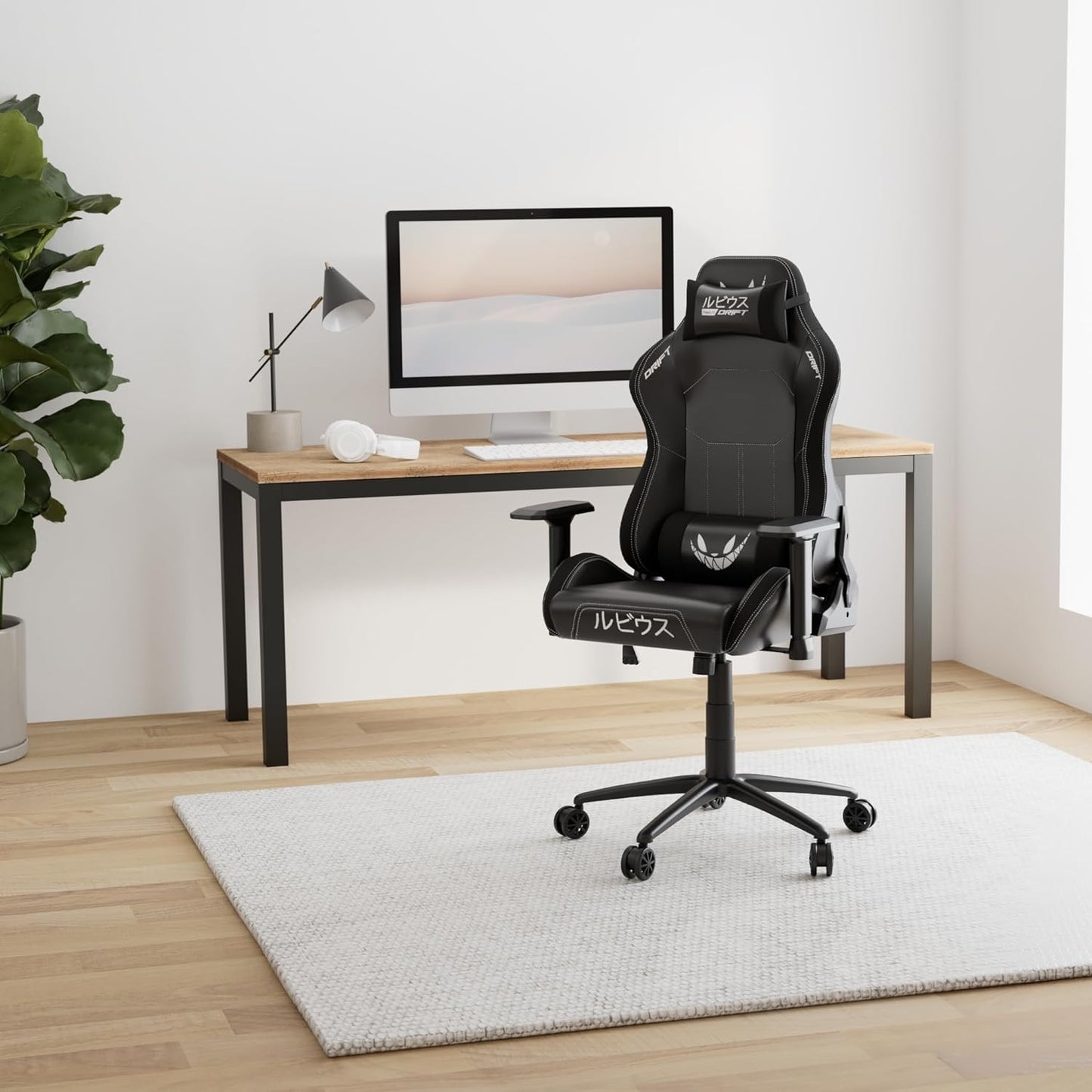 DRIFT GAMING Chair „elRubius” -DR250RU - Officiële elRubius gamingstoel, vlindermechanisme, liggende rug, kunstleer, suède afwerking, 4D-armleuningen, nek- en lendenkussen,74.5 x 129-138 x 56 cm (W x H x D) Zwart/Wit,Zwart/Wit