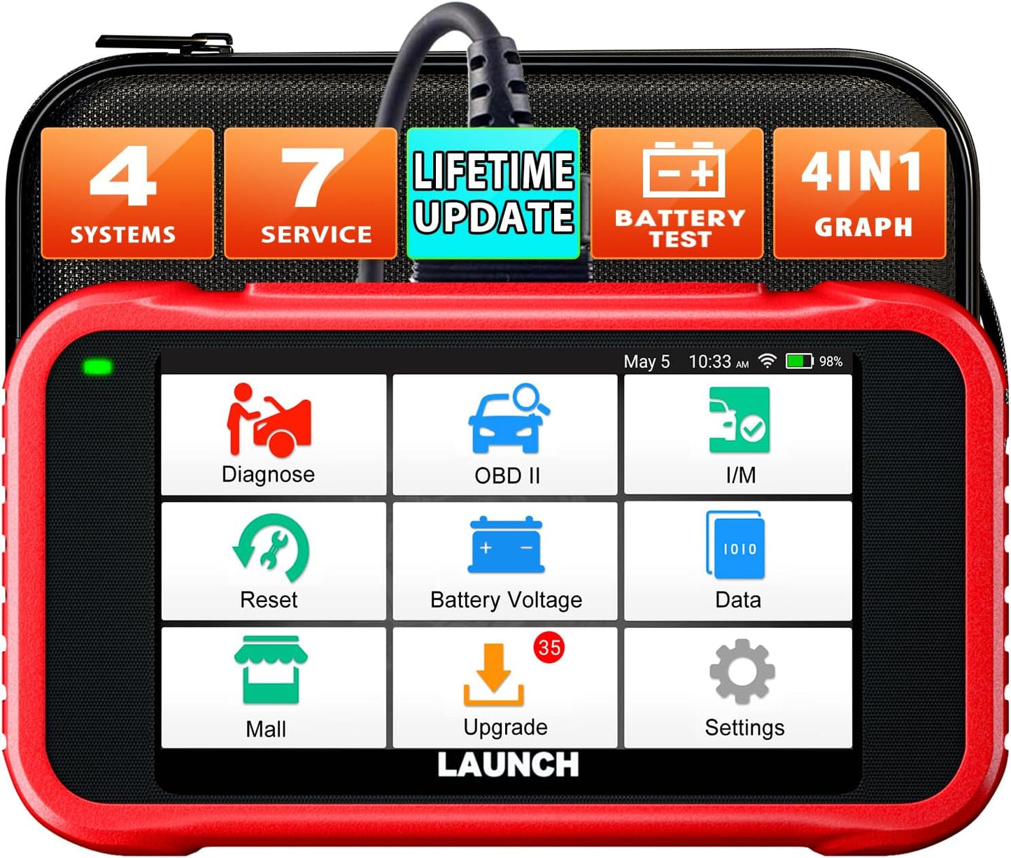 Launch CRP123E V2.0 OBD2 diagnostische apparaat auto uitlezing auto Code Reader voor motor, ABS, SRS, automatische transmissie, 7 resets: ABS ontlucht/olie/SAS/gasklep/PF/EPB etc