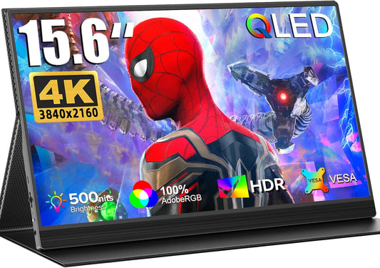 UPERFECT 4K QLED 15.6 Inch Draagbare Monitor 3840x2160 UHD 100% AdobeRGB 1500: 1 500 Nits Mat Scherm voor Laptop PC Smartphone Spelconsoles, Metalen Behuizing, Mobiel Display VESA-compatibel