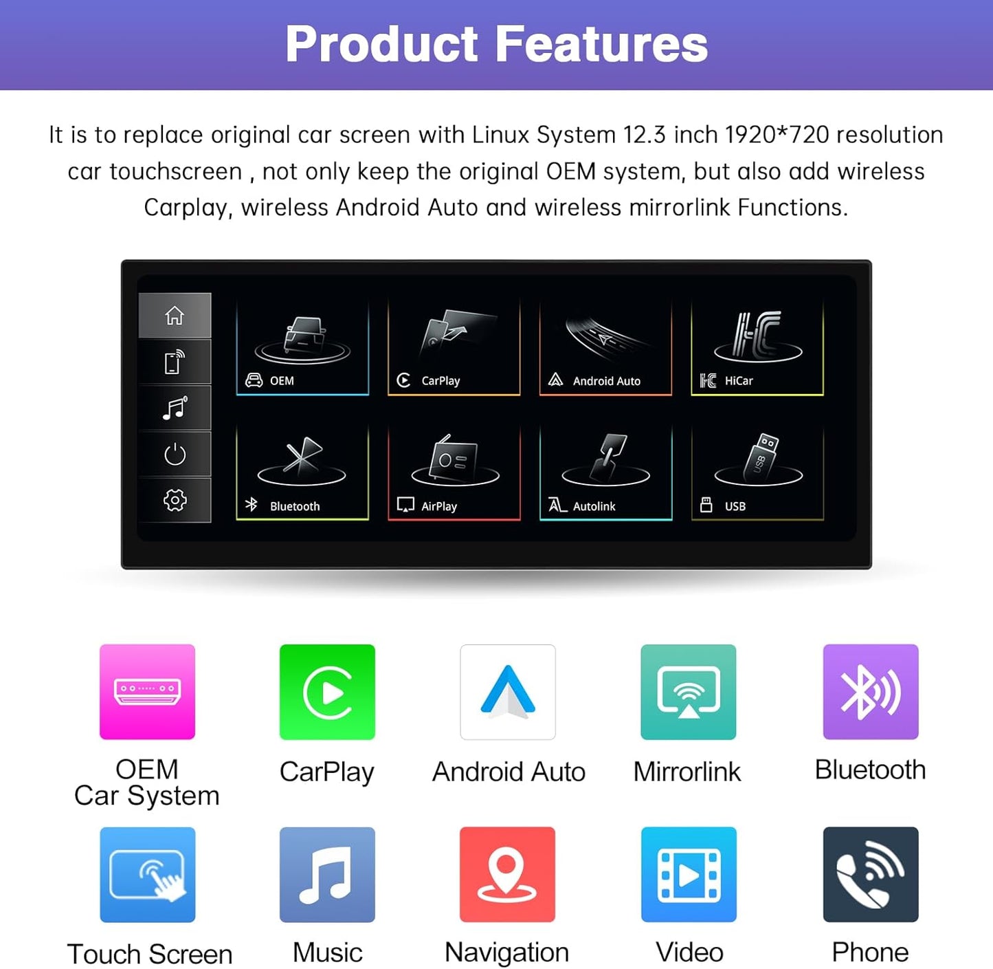 Road Top 12.3 Inch Autoradio Draadloos CarPlay Touchscreen voor Audi A6/A7 2016-2018 Jaar met MIB2-systeem, Autoradio Stereo Multimediascherm, Ondersteuning Draadloos Android Auto, Mirrorlink