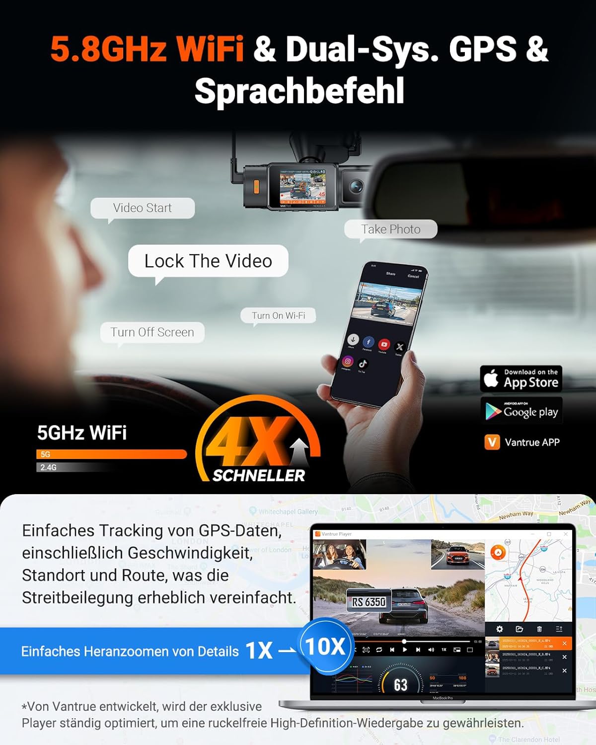 Dashcam Auto – Autocamera – Dashboardcamera – Rijcamera – Camerasysteem Auto – Driekanaals Opname Voor Binnen En Achter – Spraakbediening