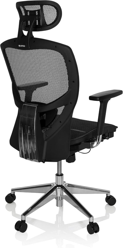 hjh OFFICE 657000 bureaustoel, directiestoel, VENUS ONE netstof, zwart, ergonomische flexibele lendensteun, hoog zitcomfort, draaistoel, ergonomisch, verstelbare armleuningen, bureaustoel