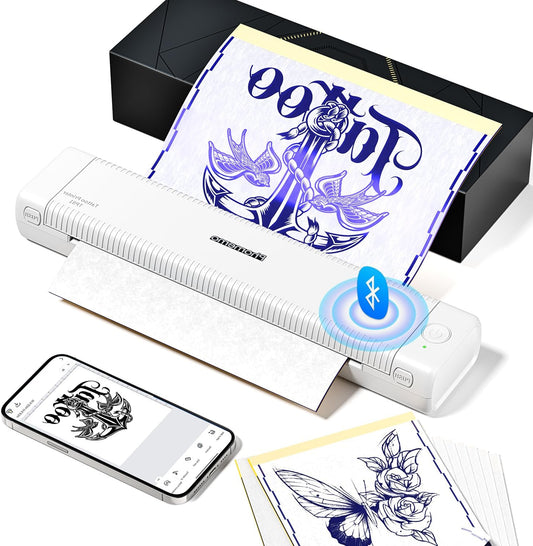 Phomemo TP81 Enhanced Tattoo Stencil Printer, Tattoo Printer with 10pcs Tattoo Transfer Paper, Wireless Thermal Stencil Printer Compatible with Smartphone iPad & PC, Tablet White - QUORE
