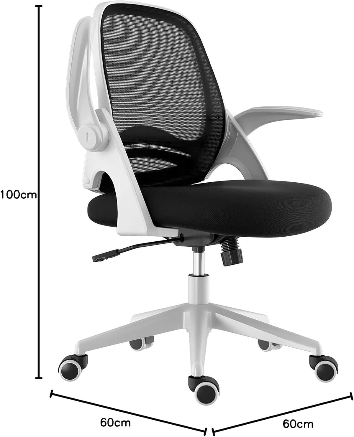 Hbada Bureaustoel Opklapbare Armsteun Ergonomische Bureaustoel Compact 120 ° Vergrendeling 360 ° Rotatie Zitting Oppervlaktelift Versterkte Nylonharsbasis, Wit
