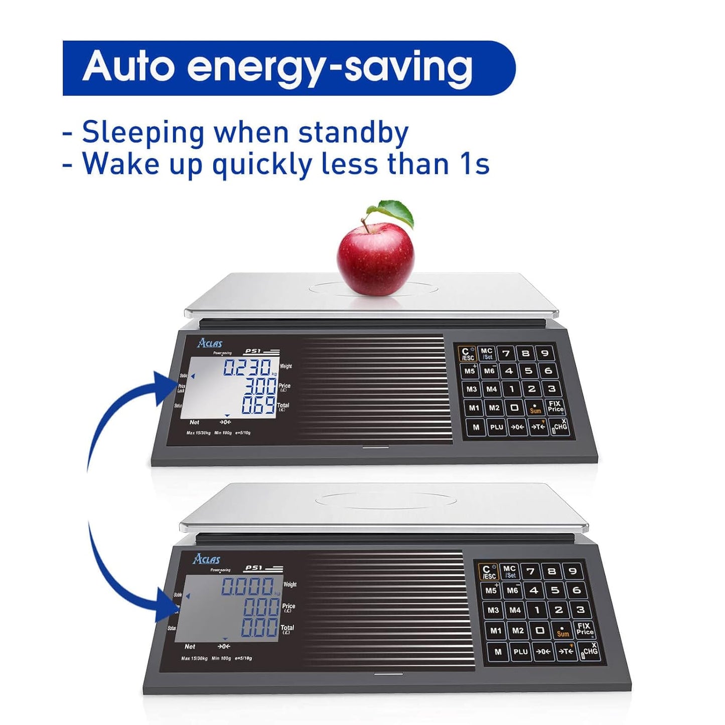 ACLAS Prijsschaal 30kg 10g Industriële Weegschaal - Digitale Verkoopprijs Berekening Schaal w/LCD Dual Screen Displays voor Voedsel, Vlees, Deli, Fruitmarkt