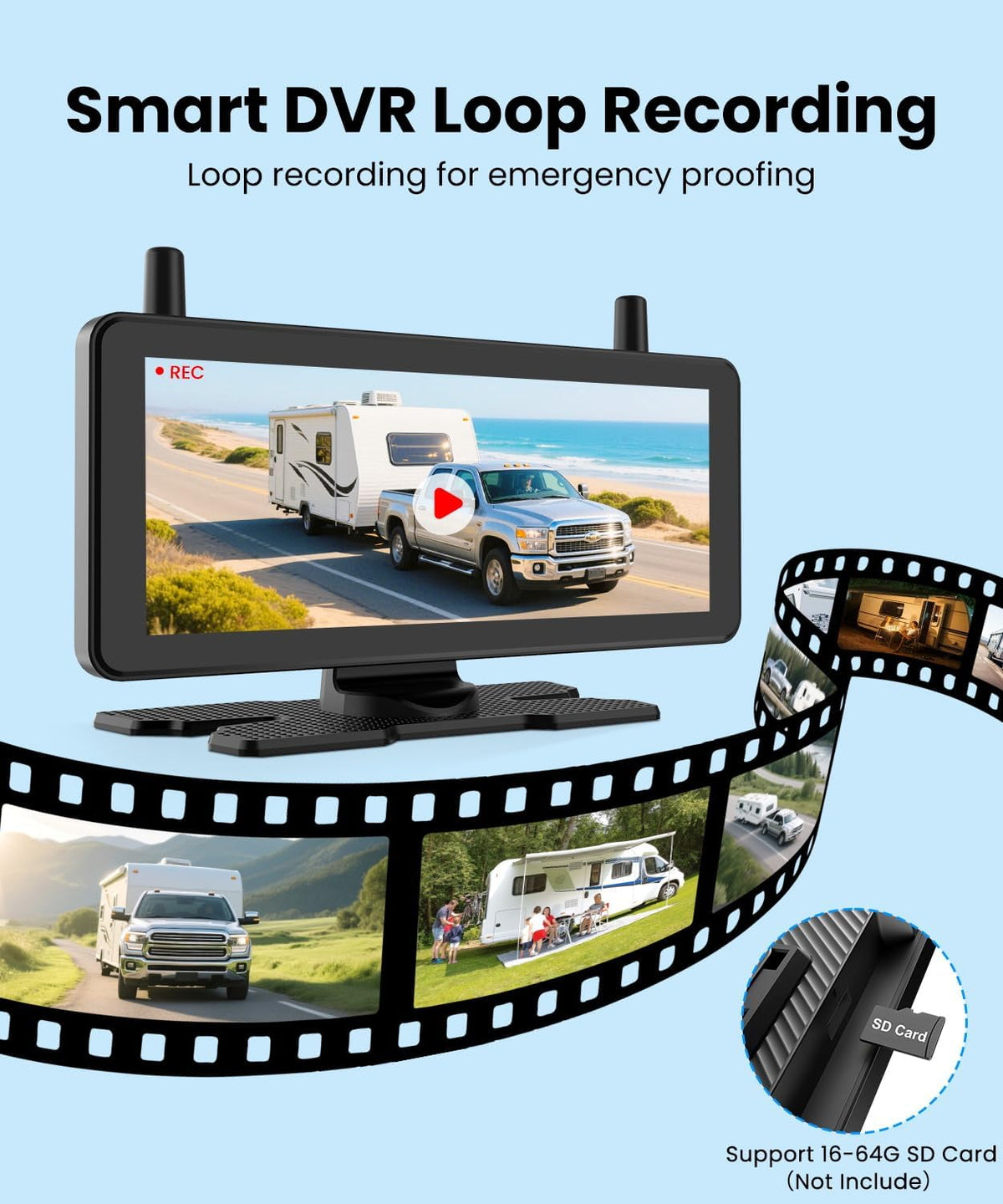 AUTO-VOX Zonne Draadloos Omkeren Camerasysteem met Twee Camera's (Licentieplaat & Draagbaar): 7.25 duim 1080P HD Dual Channel Monitor, IP69K Waterdichte Omgekeerde Camera voor Camper, Camper