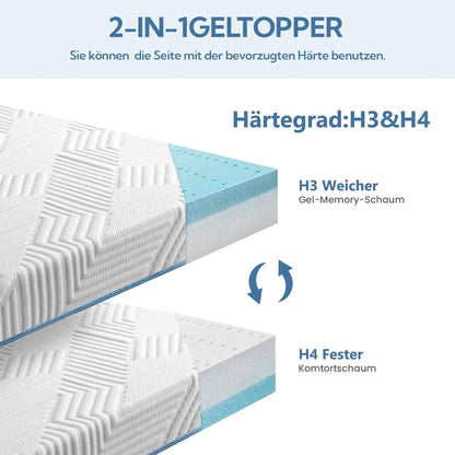 Matrastopper – Topper – Matrasbeschermer – Slaaptopper – Matrasverbeteraar – 90 x 200 cm – 10 cm Geltraagschuim en Koudschuim – Wasbare Overtrek en Anti-Slip