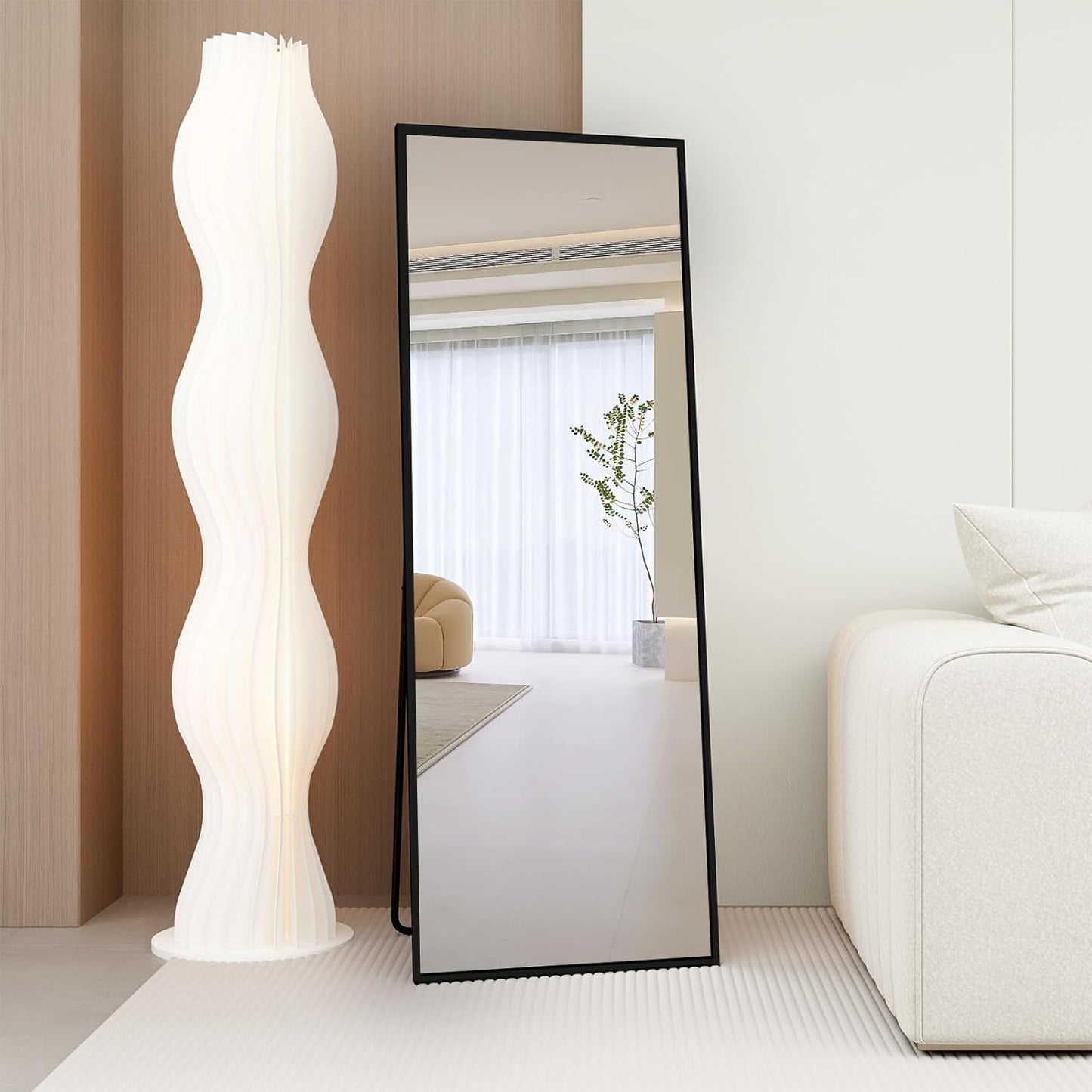 Beauty4U Spiegel in volledige lengte, 140 x 40 cm, vrijstaand, hangend of leunend, grote vloerspiegel met zwart aluminium frame voor woonkamer of slaapkamer
