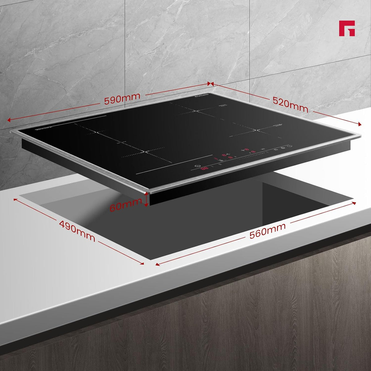 Inductiekookplaat – Inbouwkookplaat – Elektrische kookplaat – Kookplaat met flexibele zone – 60 cm – 4 Pitten – PowerBoost functie – 7000 W vermogen