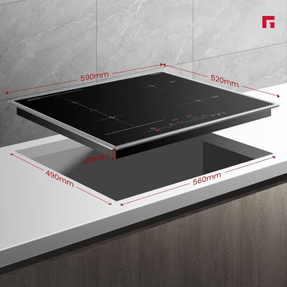 Inductiekookplaat – Inbouwkookplaat – Elektrische kookplaat – Kookplaat met flexibele zone – 60 cm – 4 Pitten – PowerBoost functie – 7000 W vermogen