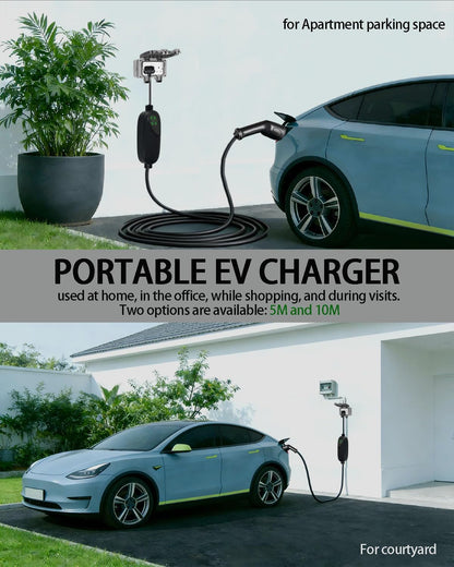 EV-lader – Elektrische Autolader – Laadadapter – Oplader – Schuko Lader – Instelbare Laadstroom – 10 Meter Kabel