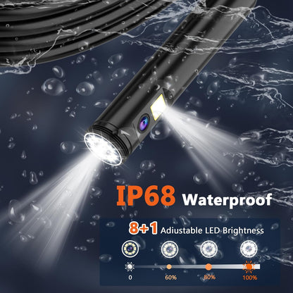 7" IPS Endoscoopcamera met licht, 1920P HD dubbele lens - IP68 waterdichte inspectiecamera, 8+1 LED buiscamera, semi-flexibele kabel met zaklamp, auto, leidingen & huis, plug & play - 5m/16ft