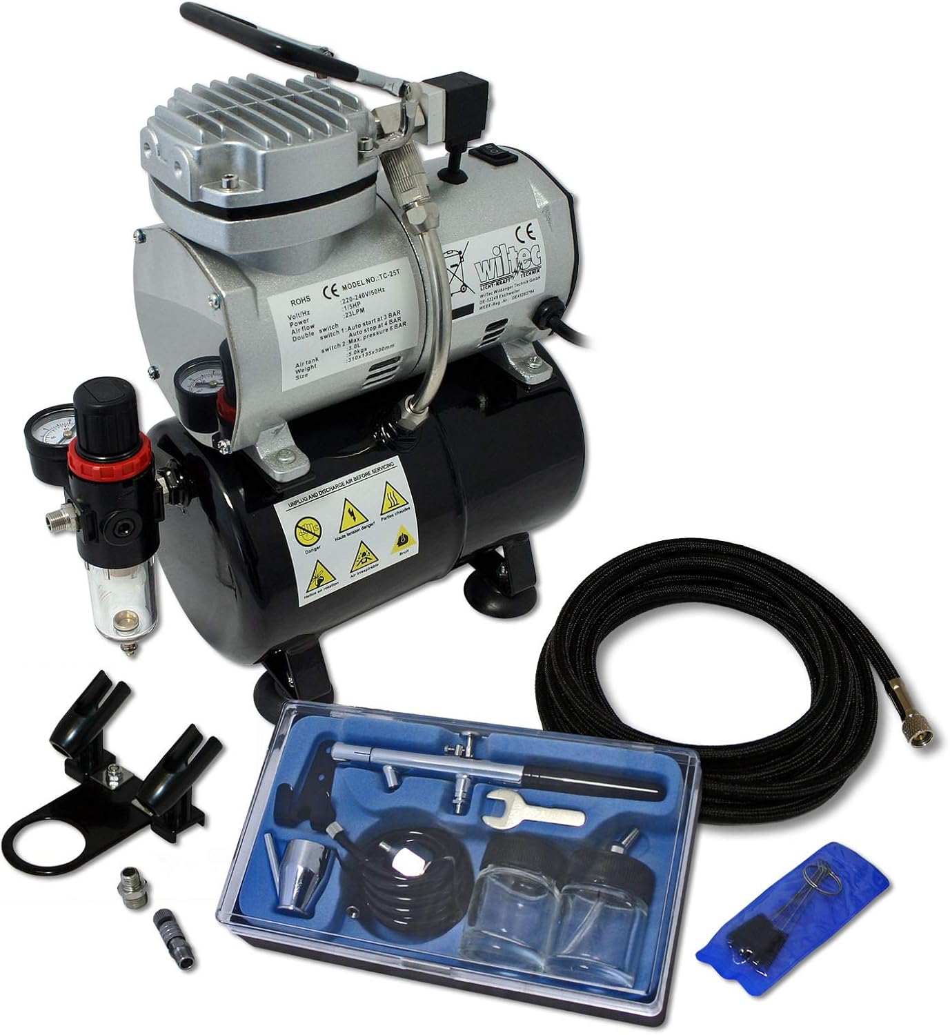 Airbrush compressorset beginner AS189 met 1 airbrushpistool en uitgebreide toebehoren