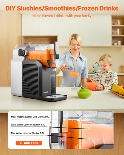 VEVOR - Slushie machine 2 l/68 oz, zonder ijs, slushie machine voor thuis, bevroren drankmachine met 6 vooraf ingestelde programma's, zelfreinigende madeliefjesmachine