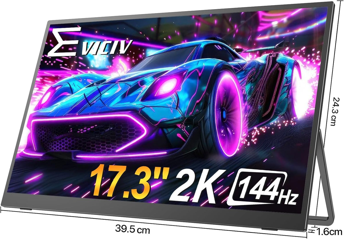 EVICIV Portable Monitor 17.3 Zom 2K 144Hz GroBer Portable Screen 100% DCI-P3 450Nits 1500:1 Gaming Display USB C Mini HDMI with VESA & Stand for Laptop PC Handy P-S4/5 Xbo - QUORE