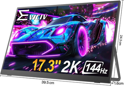 EVICIV Portable Monitor 17.3 Zom 2K 144Hz GroBer Portable Screen 100% DCI-P3 450Nits 1500:1 Gaming Display USB C Mini HDMI with VESA & Stand for Laptop PC Handy P-S4/5 Xbo - QUORE
