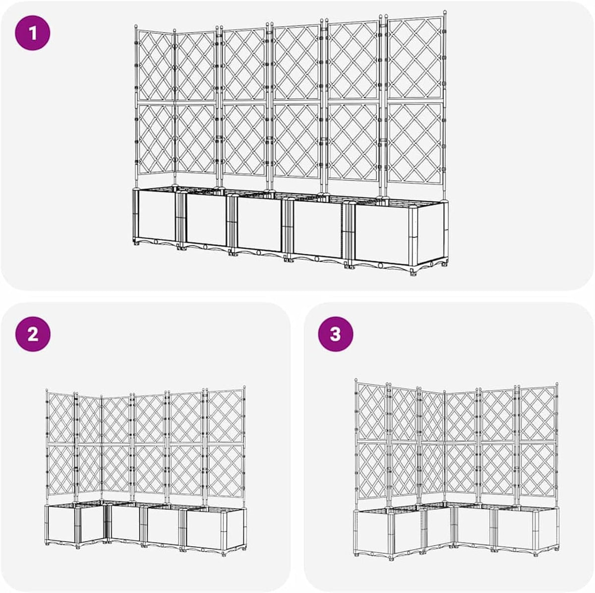 Gecheer Trellis 42002843 Plantenbak, 5 stuks, zwart, 120 x 120 x 143 cm, voor balkon, tuin, terras, bloemen - QUORE