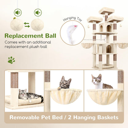 Krabpaal – Kattenboom – Krabmeubel – Klimpaal – Speelhuis Kat – Hoekmodel 172 cm Hoog – Inclusief Hondenbed