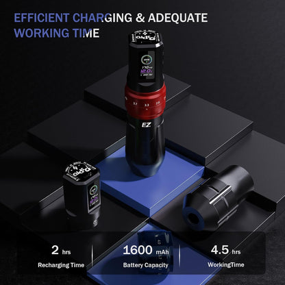 Draadloze Tatoeagemachine – Tattoo Pen – Tattoo Machine – Permanente Make-up Machine – SMP Machine – 6 Verstelbare Slaglengtes – OLED Display & 1600mAh Batterij – Glanzend Zwart