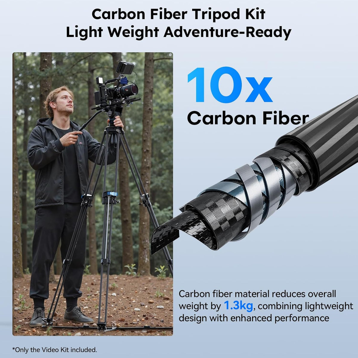 Videostatief – Camerastatief – Driepoot – Filmstatief – Statief Met Vloeistofkop – Carbonvezel 178 Cm – Traploze Demping En Dubbele Snelkoppelplaat
