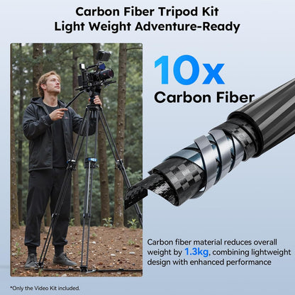 Videostatief – Camerastatief – Driepoot – Filmstatief – Statief Met Vloeistofkop – Carbonvezel 178 Cm – Traploze Demping En Dubbele Snelkoppelplaat