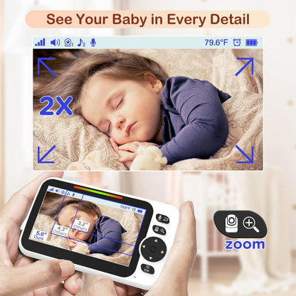 Blemil Monitor voor baby's met batterij van 30 uur, Monitor voor baby's video van groot scherm van 5 inch met camera en audio, nachtzicht, zwabbers, zonder WiFi