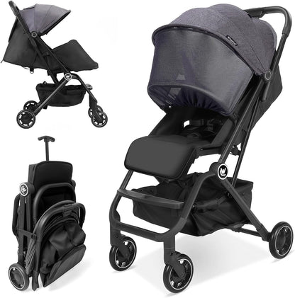 Lichtgewicht Kinderwagen, Compacte Reiskinderwagen met Verstelbare Rugleuning en Opbergmand, met Één Hand, Gemakkelijk Opvouwbare Kinderwagen voor Vliegreizen en Meer