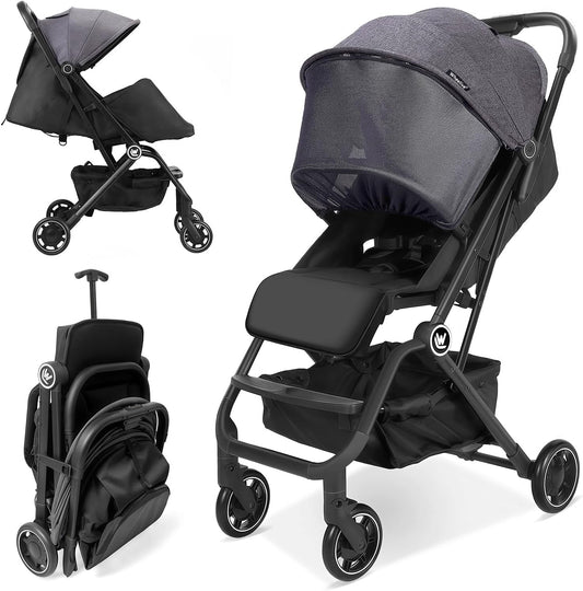 Lichtgewicht Kinderwagen, Compacte Reiskinderwagen met Verstelbare Rugleuning en Opbergmand, met Één Hand, Gemakkelijk Opvouwbare Kinderwagen voor Vliegreizen en Meer
