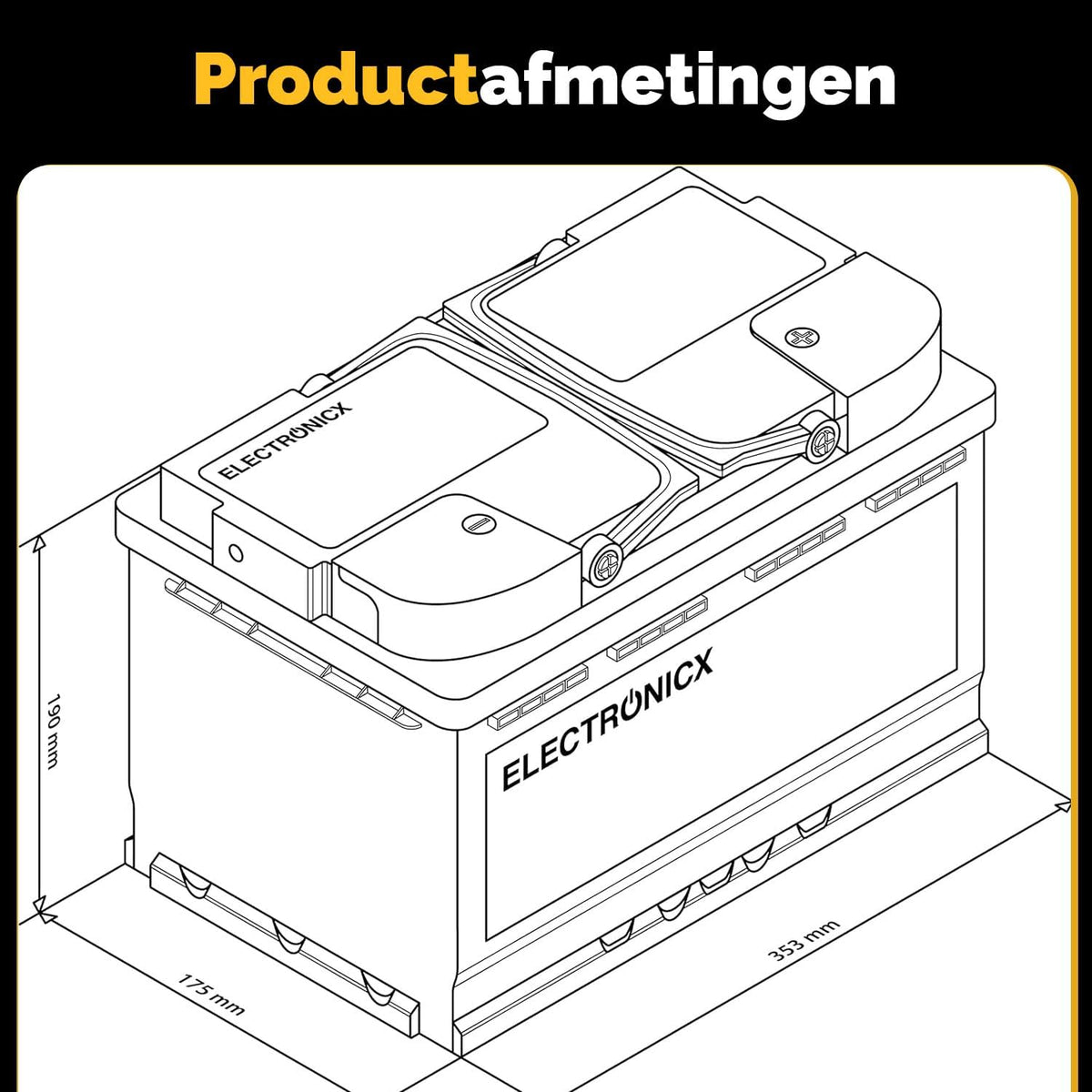 Electronicx GEL Zonnebatterij 120Ah 12V – Deep Cycle huishoudaccu, 120 Ah 12 Volt zonne-accu voor eilandinstallaties, camper, boot, fotovoltaïsch, cyclisch vast, afmetingen: 353×175×190 mm