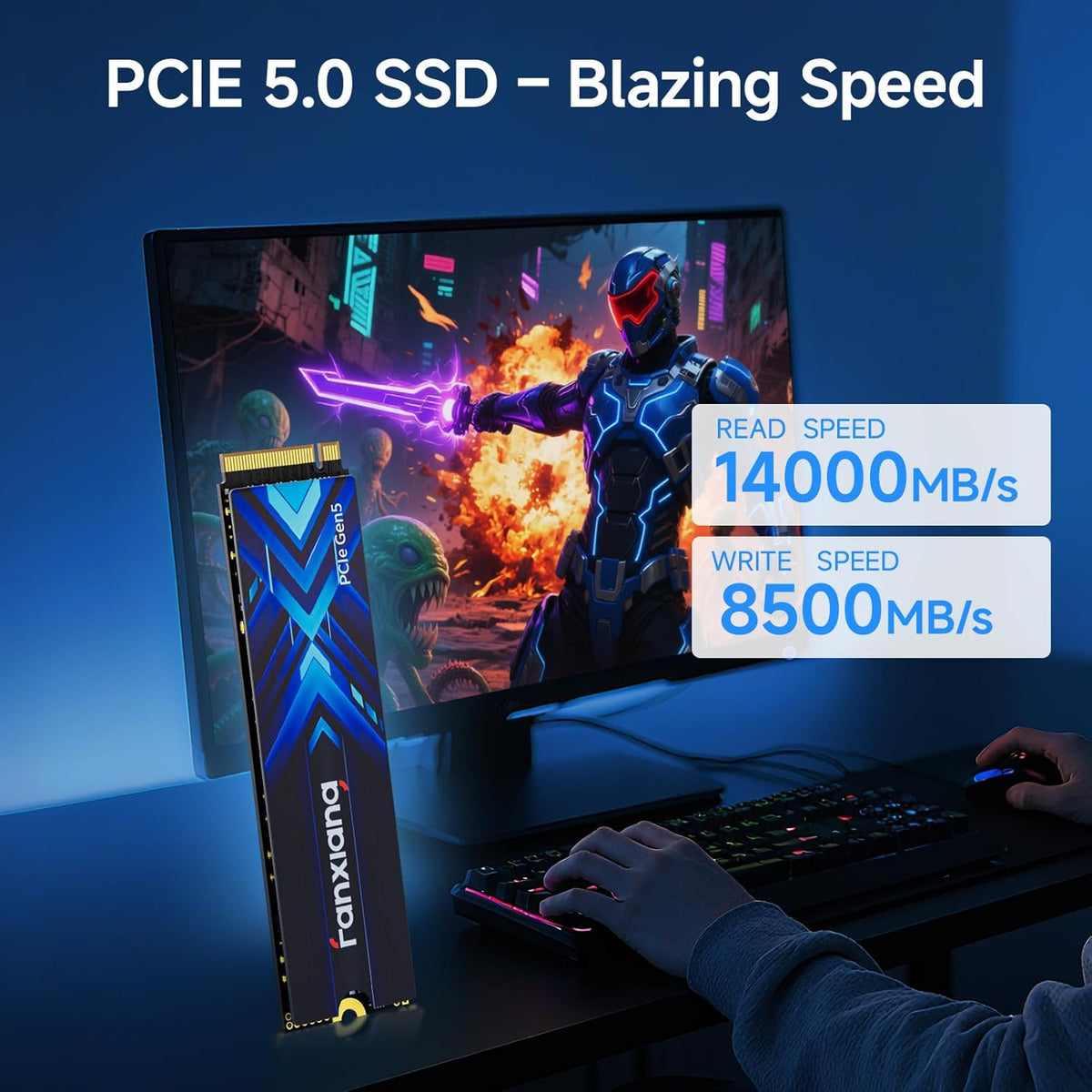 fanxiang 1TB NVMe SSD PCIe Gen5, lees-/schrijfsnelheden tot 14000/8500 MB/s met koelsticker, M.2 2280 PCIe 5.0 met DRAM en SLC, interne solid-state schijven voor desktops en laptops - PC-S910 Pro