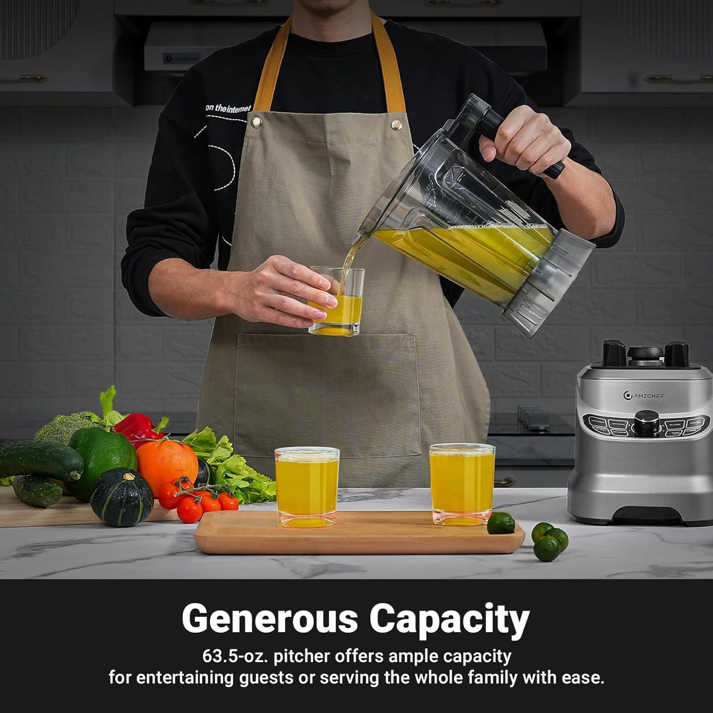 AMZCHEF 1800 W blender met 8 instelbare snelheden mixer krachtige mixer 1,85 l BPA-vrij & 4 programma's professionele blender voor shakes, smoothies, ijscrushen, bevroren vruchten