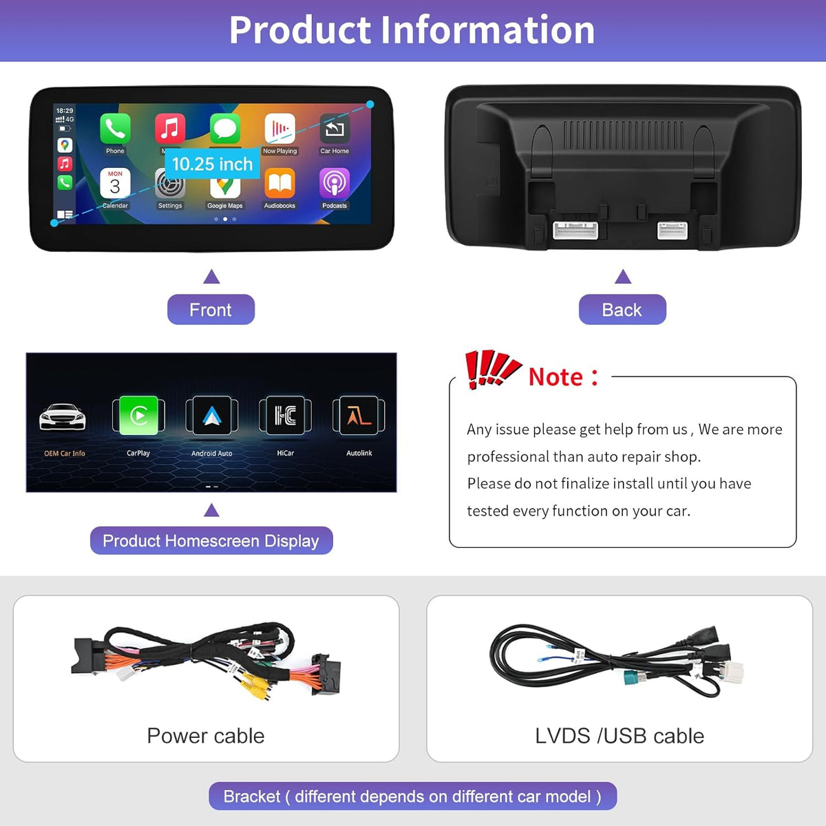 10,25 Inch Autoradio Touchscreen – Multimedia Display – Navigatiescherm – Infotainment Scherm – Auto Radio Upgrade – Draadloze CarPlay & Android Auto – Hoge Resolutie 1920x720