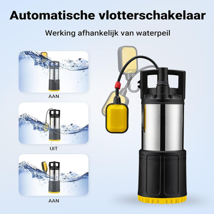 Wiltec dompelpomp met vlotterschakelaar 1200 W, hoge capaciteit dieptepomp tot 7 m diepte, waterpomp met 40 m opvoerhoogte, pomp voor schoon water, wegpompen van water, drainagepomp