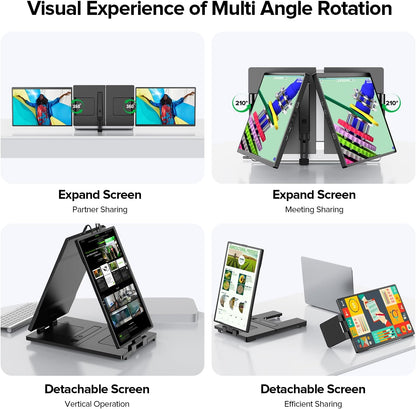 UPERFECT Laptop Screen Extender, 2K 14" 360° Patented Unique Swivel Hinge Triple Monitor, 2240x1400 QHD IPS Portable Dual Monitor for 13.3"-17.3'' Laptops, Plug & Play - QUORE