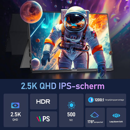 2.5K Portable Display, 144Hz | 16 Inch | 500 Nits| QHD | HDR | 100% sRGB, FreeSync, IPS Portable Gaming Monitor, External Display for Laptop/PC/MacBook/Phones/Tablet/PS5/4/Xbox, USB C/HDMI - QUORE